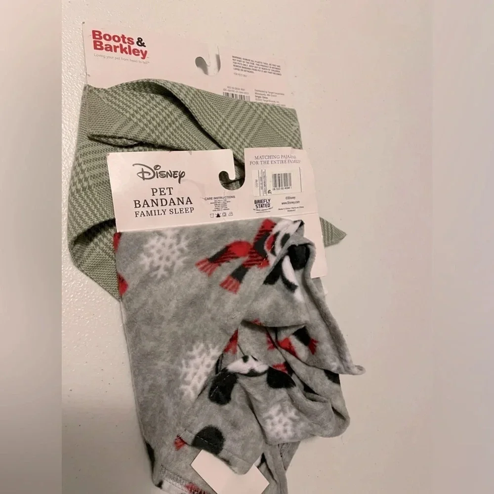 Boots & Barkley 2 pack pet bandanna’s. 1-Mickey Mouse and 1-olive plaid pattern.